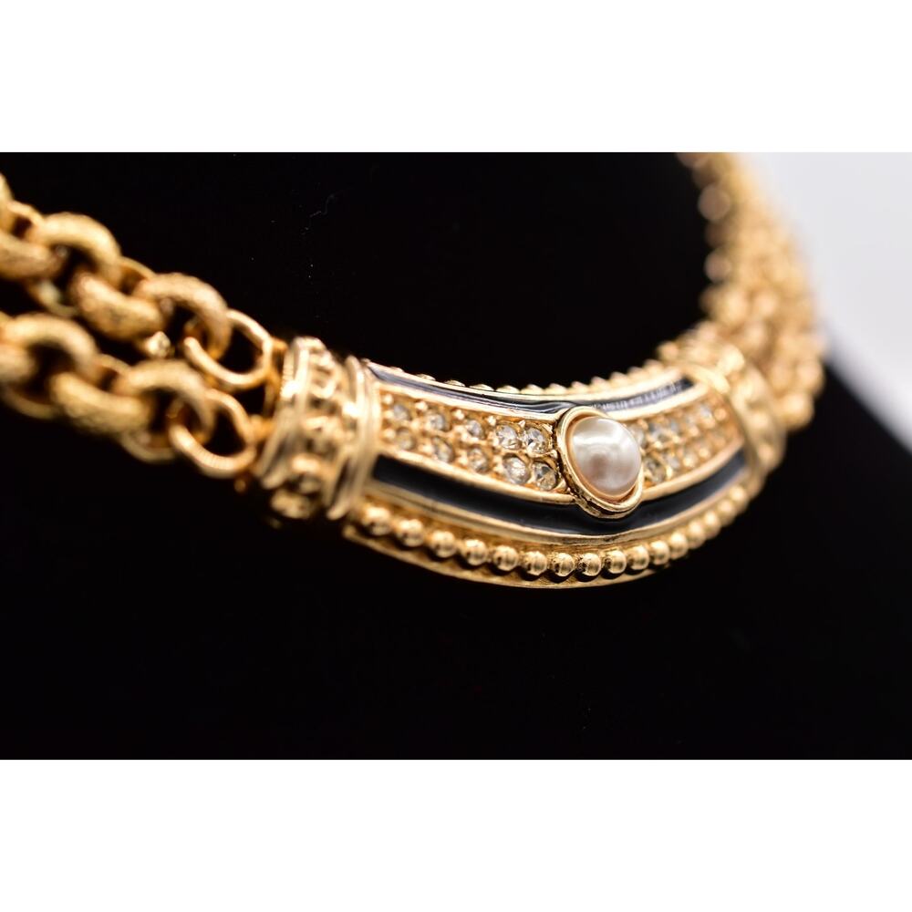 Authentic Dior Gold and Black Necklace with Pearl and Crystal Accents - Picture 5 of 12